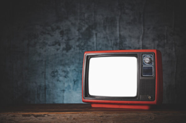 still life with retro old red tv.